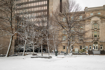 Sticker - Old Buildings in downtown with snow - Montreal, Quebec, Canada