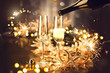 © Subbotina Anna - Christmas and celebration with champagne. New Year holiday decorated table