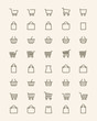 Vector linear shopping basket or line store bag icons for shop and grocery web UI