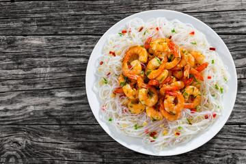 Sticker - rice noodle and butter garlic fried shrimps