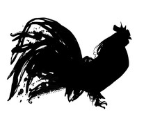 Vector Hand Drawn Style Illustration. Roughed Black Rooster.