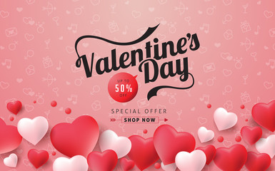 Wall Mural - valentines day sale background with icon set pattern. vector illustration.wallpaper.flyers, invitati