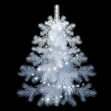 Silver Christmas Tree With Decorations.