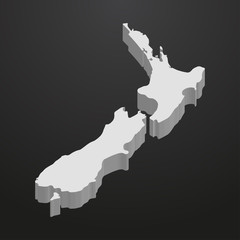 Poster - New Zealand map in gray on a black background 3d