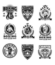 Set Boxing Badges, Stickers Isolated On White.