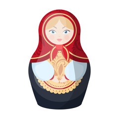 Russian matrioshka icon in cartoon style isolated on white background. Russian country symbol stock vector illustration.