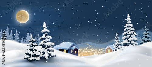 Foto-Gardine - Vector illustration of a winter landscape. (von vectorpocket)