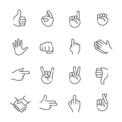 Hand gestures thin line icon set