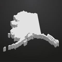 Poster - Alaska State map in gray on a black background 3d