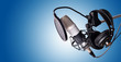 Studio condenser microphone and equipment blue isolated