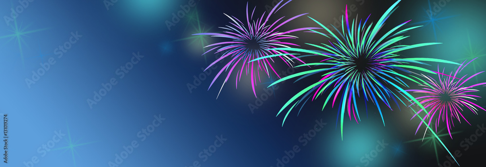 New year banner background with colorful and fireworks  - obrazy, fototapety, plakaty 