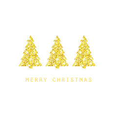 Canvas Print - Merry Christmas design. Golden Xmas trees with glitter bunting flags.