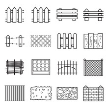 Set Of Difference Fence Icons Isolated On A White Background. Vector Illustration