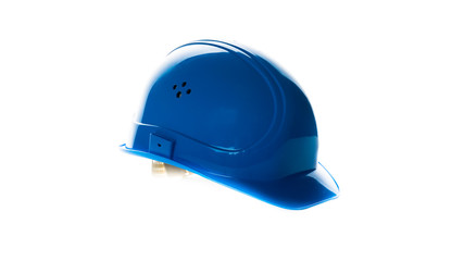 Wall Mural - blue safety helmet isolated on white background. engineering con