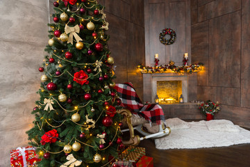 Beautiful living room with rocking chair, decorated modern flami