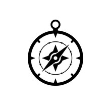 Compass Icon. Black Icon Isolated On White Background. Compass Silhouette. Simple Icon. Web Site Page And Mobile App Design Vector Element.