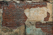 Old brick wall with destroyed stucco. background, texture