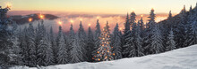 Frosty Sunrise In Carpathians
