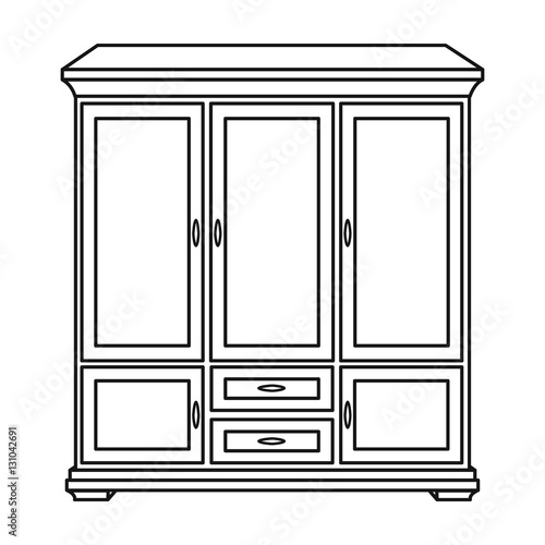 Classical cupboard icon in outline style isolated on white background. Furniture and home