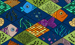 Fish. Seamless pattern. Colorful vector hand drawn doodle cartoon