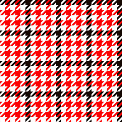 Wall Mural - Houndstooth geometric plaid seamless pattern in black red and white, vector