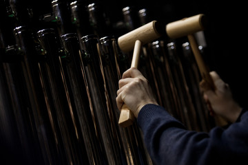 Wall Mural - Hands musician playing the orchestral bells closeup