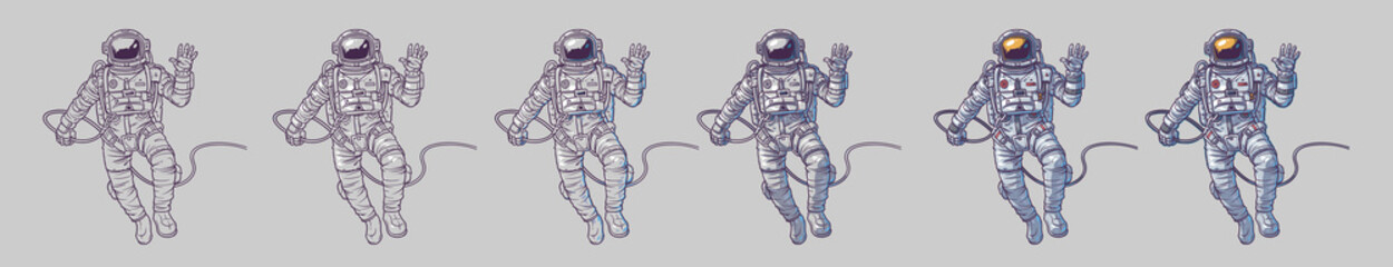 vector set of illustrations cosmonauts