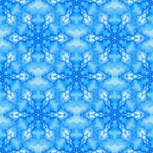 Blue Fractal Based Seamless Tile With A Hexagon Grid Snowflake Pattern. For Christmas Or Winter Wrapping Paper, Cards, Presents, Gift Tags, Wallpaper, Textiles, Tablecloths, Tiles Or Any Winter Decor.