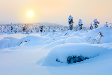 Wall Mural - Polar Sunny Winter Landscape -  sparkling snow and big snowbanks