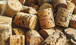 Cork stoppers for wine bottles. Closeup view.
