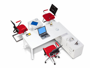 Wall Mural - Office furniture on a white background top view 