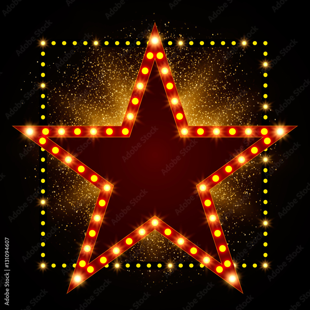 Star retro light banner on shining background