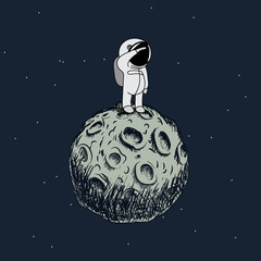 Wall Mural - cartoon astronaut standing on the moon