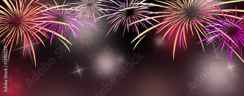 New Year Banner Background With Colorful Pink And Purple Fireworks