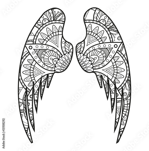 Vector illustration of black and white mandala wings for ...