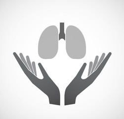 Isolated hands offering  a healthy human lung icon