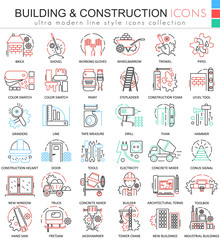 Wall Mural - Vector building constructions color line outline icons for apps and web design. Clothes shoes icons.