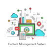 © Elizaveta - Vector Icon Style Illustration Content Management System CMS computer application to support the creation and modification of digital content. Design with laptop, cloud and content