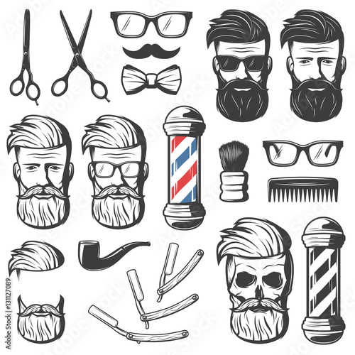 Leinwand Poster Vintage Barber Elements Set