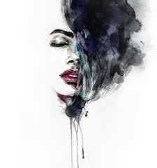 Wall Mural - Abstract woman face. Fashion illustration. Watercolor painting