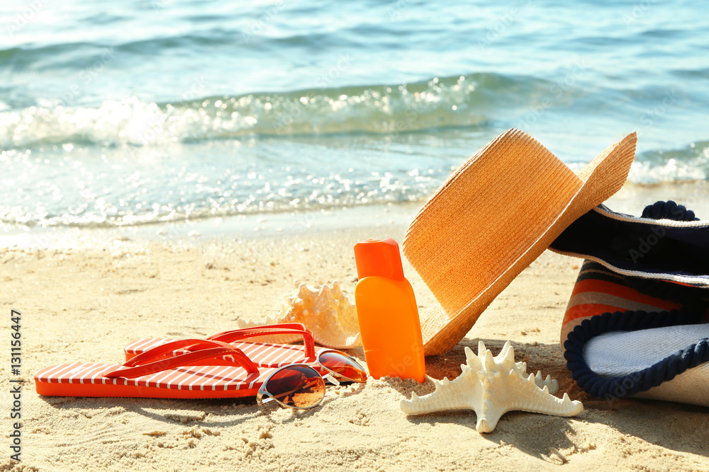 Sun protection set on the beach