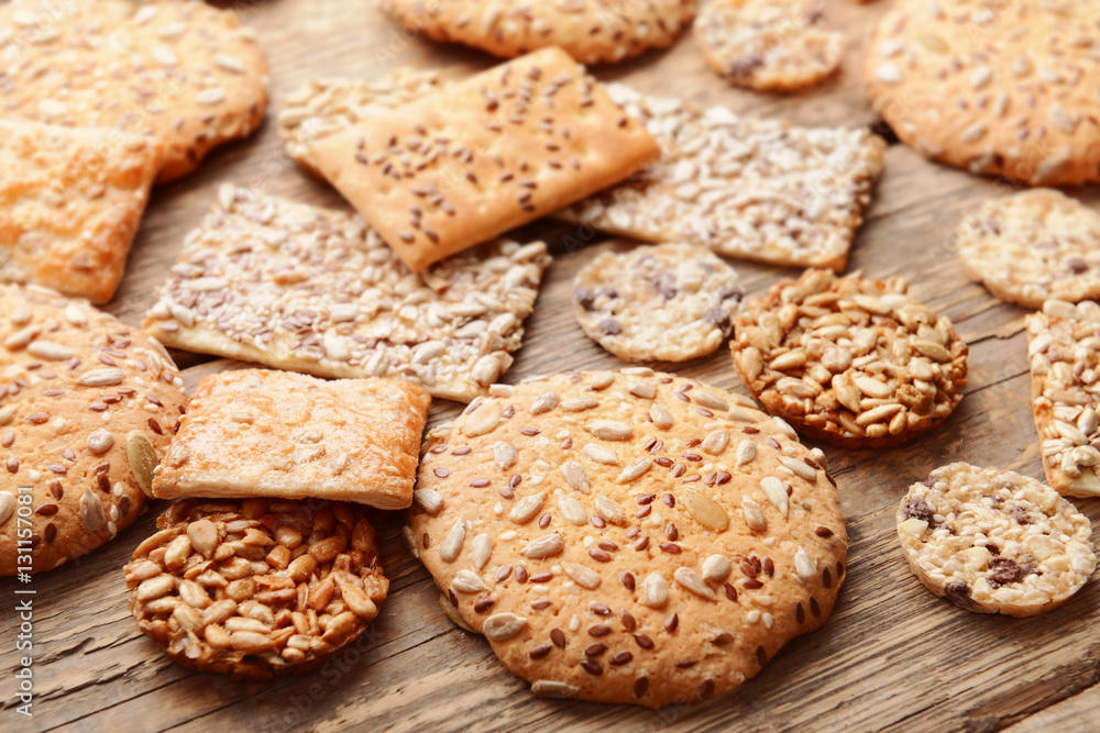 Cereal cookies on wooden background
