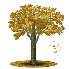 Wall Mural - detached tree sycamore with yellow leaves