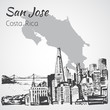 San Jose hand drawn cityscape. Costa Rica. Sketch.
