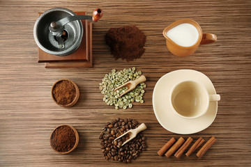 Poster - Coffee composition on wooden background