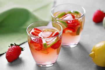 Two glasses of strawberry cocktail, closeup