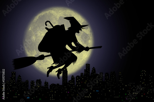 Fotografía Epifania, Befana con scopa nella notte..