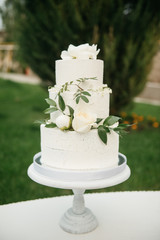 big, delicious wedding cake outdoors