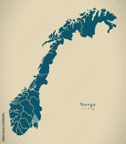 Fotografía Modern Map - Norway with counties NO illustration