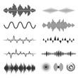 Signal wave set. Vector analog signals and digital sound waves forms